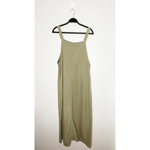 Casual Corner Annex Women's Khaki Overall Apron Maxi Dress Jumper Hook Straps L - Picture 2 of 8